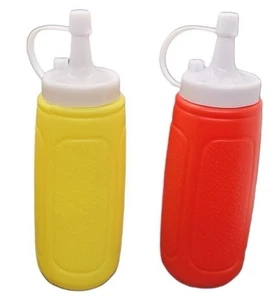 2pc Picnic Condiment 8 oz Squeeze Dispenser Bottles - Ketchup Mustard BBQ Sauce - Picture 1 of 6