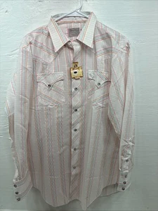 New Men’s H Bar C Pink Stripe Long Sleeve Pearl Snap 16.5 X 34 Large V-27 - Picture 1 of 13