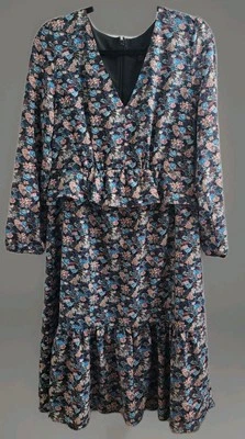 NEW J. CREW Sz 12T Navy Ruffle Hem Long Sleeve Paisley Floral Dress Style H6918 - Image 1 of 4