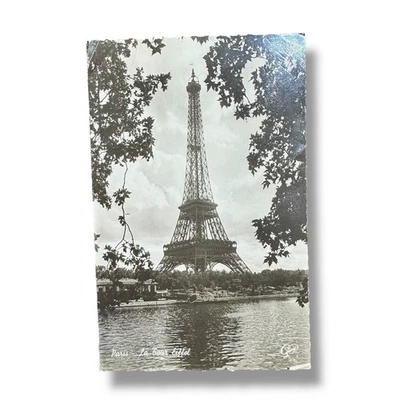 Париж Эйфелева башня открытка винтажный черно-белый Франция La Tour Сена реки - Изображение 1 из 2
