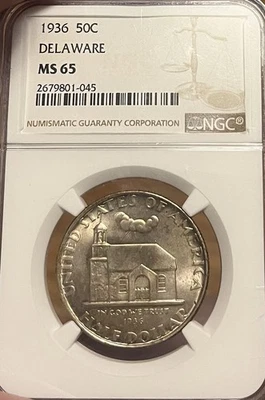 1936 NGC MS65  Delaware Commemorative Half Dollar - Image 1 of 3
