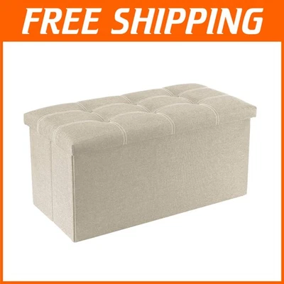 Stylish Rectangular Linen Folding Ottoman - Ideal Footrest & Storage Solution - Image 1 of 4
