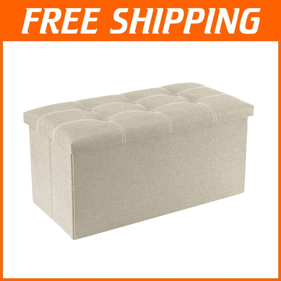 Stylish Rectangular Linen Folding Ottoman - Ideal Footrest & Storage Solution - Image 1 of 4