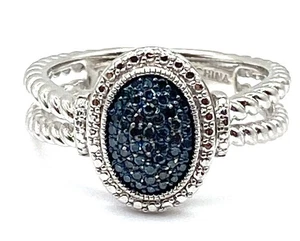 DESIGNER JS STERLING SILVER / 925 BLUE DIAMOND STATEMENT WOVEN RING SIZE 10 - Picture 1 of 9