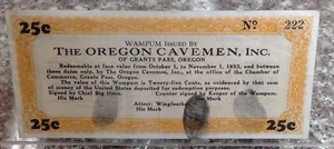 1933 Wampum ausgestellt vom Oregon Caveman, Inc. Grants Pass 25 Cent - Bild 1 von 2
