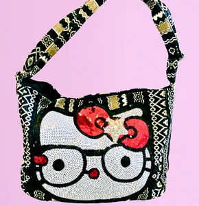 Hello Kitty Nerdy Kitty Sequin Shoulder Bag Y2K Harajuku Large Bling Sling Tote - Picture 1 of 22