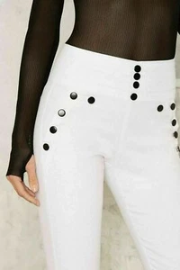 Nasty Gal Womens White Denim High Waist Ifs Ands or Buttons Trousers Size S - Picture 1 of 12