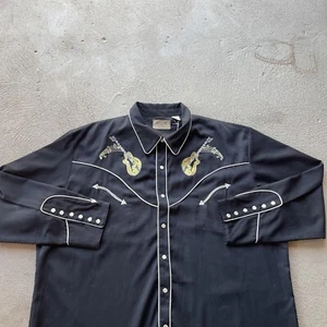 Scully Shirt Mens 4XL Black Pearl Snap Embroidered Music Guitar Western Cowboy - Picture 1 of 11