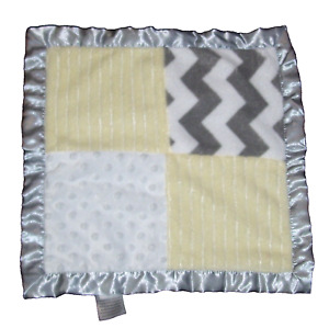 Sutton & Sons Yellow Gray White Minky Dot Baby Blanket Satin Trim 14x15" Chevron