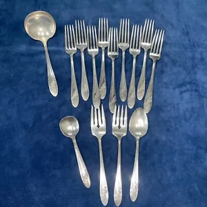 Queen Bess 1940’s Tudor Plate ONEIDA Community Flatware Silverplate 14 Pieces - Picture 1 of 11