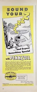 Annuncio stampa VINTAGE ANNI '40 ~ Pennzoil ~ 100% puro Pennsylvania - lubrificazione sicura - Foto 1 di 1