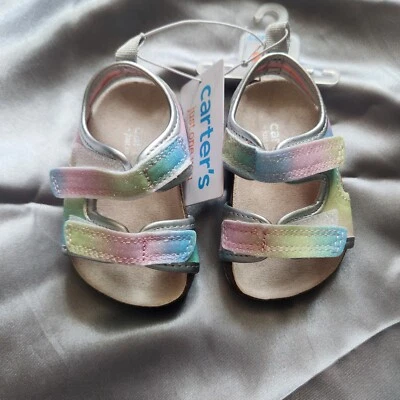 Carters Rainbow 2 Correa Sandalias Talla 3 Bebé Niña Verano Zapatos Brillo Nuevo Foto 1 de 4