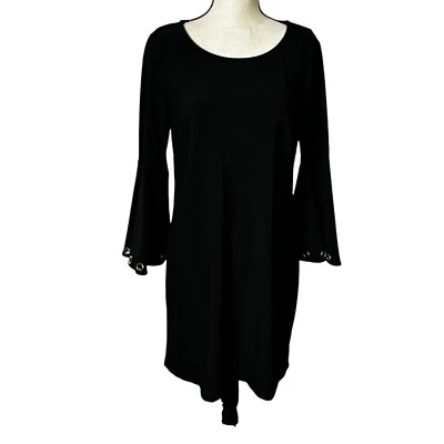 Boston Porper Dress Medium Black Bell Sleeve Gold Gromet Knee Length Stretch Foto 1 de 4