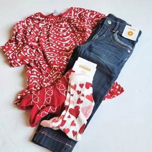 Gymboree Girls sz 4 Valentines Day Wavy Heart Top Cropped Jeans Socks Set NWT - Picture 1 of 5