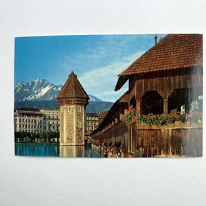 Luzern Chapel Bridge Water Tower Switzerland Unposted Postcard - Picture 1 of 3