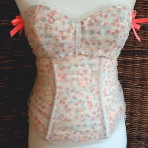 Victoria's Secret Corset Womens 34B Floral Sheer Tulle Push Up Bra Bows Coquette - Picture 1 of 8