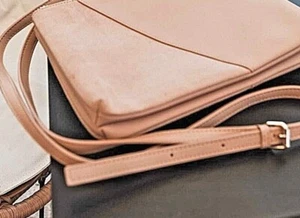 Real Leather Suede and Cross Body Shoulder Bag - Pink and Nude - Picture 1 of 7