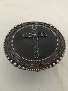 Jewelry Trinket Box Cross Silver & Bronze Color Oval Shape NEW - Picture 1 of 4