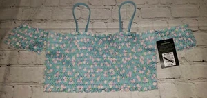 NWT Girls XL 14/16 Art Class Swim Suit Crop Top Cold Shoulder Blue Floral - Picture 1 of 3