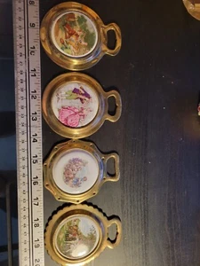 Set Of 4 Beautiful Vintage Handpainted Porcelain And Brass Pendants - Picture 1 of 5