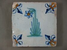 Antique Dutch polychrome flower tile 17th century - free shipping