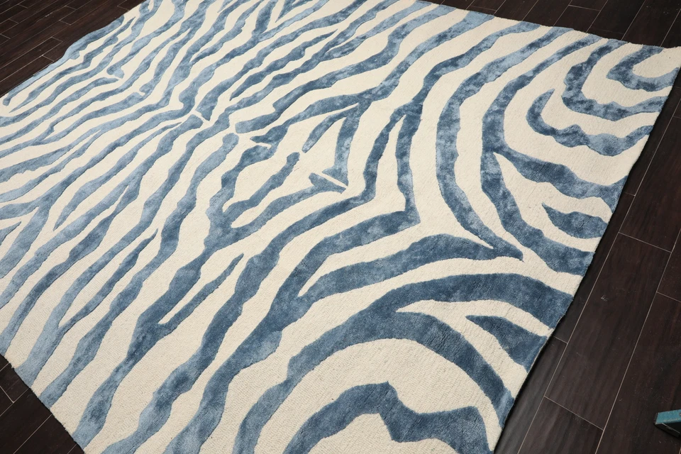 Alfombra de lana y viscosa contemporánea acolchada a mano marfil 8'x10' Foto 1 de 4