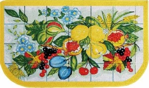 PRINTED NYLON KITCHEN RUG (nonskid)(18" x 30") FRUITS & FLOWERS, D Shaped, KH - Picture 1 of 11
