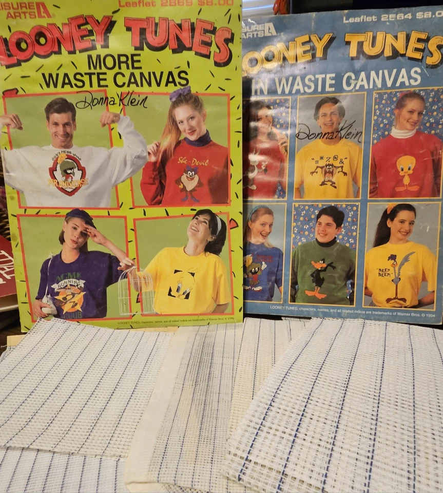 Looney Tunes in Waste Canvas leaflets 2564 & 2869 +  9 waste fabric pieces - Image 1 of 1