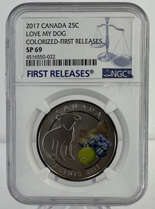 2017 Kanada 25 ¢ "I Love My Dog" colorierte Münze NGC SP69 mit Spielzeug Design - Bild 1 von 4