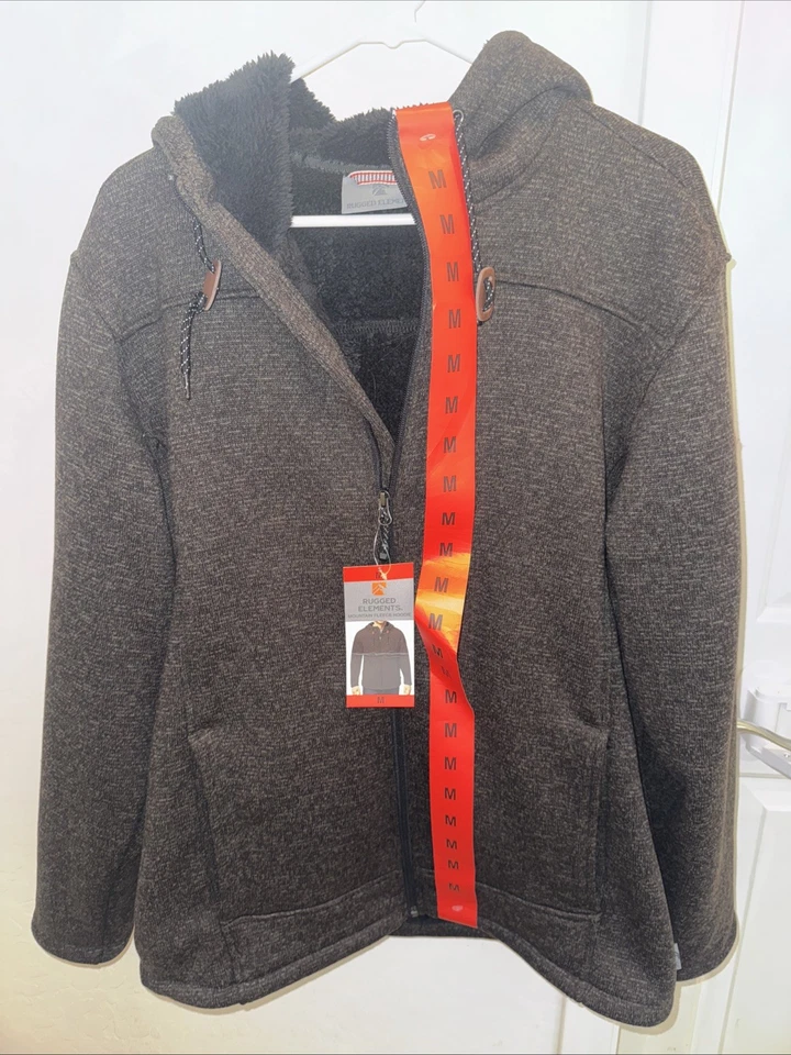 Rugged Elements Men's Sherpa Full Zip Mountain Hoodie Brown Jacket MEDIUM