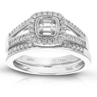 Vir Jewels 1/3 cttw Semi Montaje Diamante Novia Set con Princesa Centro Plata Foto 1 de 4