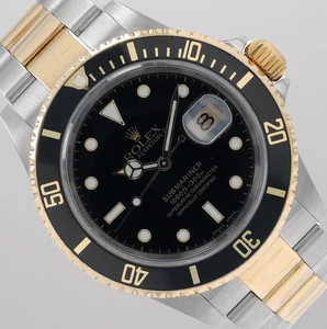Rolex Submariner Two Tone Black Dial & Insert Rotating Bezel Oyster Watch 16613 - Picture 1 of 10