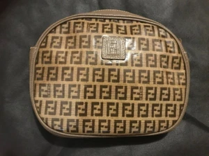 FENDI ZUCCA MONOGRAM COATED CANVAS ZIPPER POUCH ~ PRE-OWNED - Picture 1 of 9
