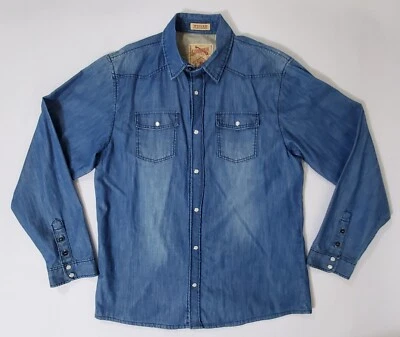 Sovereign Code Woven Pleasure 2XL Blue Denim Pearl snap Buttoned-Up Shirt - Image 1 of 4
