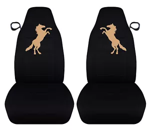 Fundas de diseño para Ford Mustang 94-2004 fundas de asiento de coche delanteras negras con caballo bronceado - Imagen 1 de 6