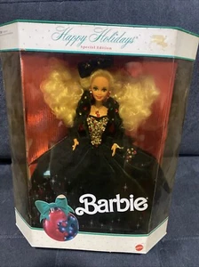 Vintage Happy Holidays Barbie Puppe 1991 blond grün Kleid mit Strass Mattel - Bild 1 von 4