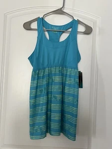 NWT Tek Gear MED. Racerback Striped YOGA Pilates Workout Teal Blue Green Tank - Picture 1 of 6