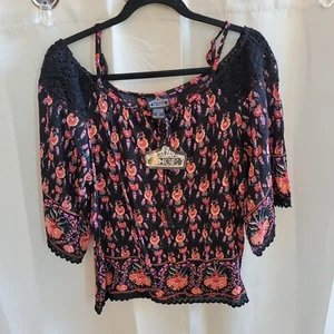 Angie Women Top Medium Floral Whimsigoth Lace Boho Cottagecore Grunge 16481x - Picture 1 of 10