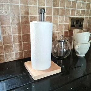 SOPORTE PARA ROLLOS DE COCINA DE METAL Y MADERA Soporte para toallas de papel de tubería industrial con cera transparente - Imagen 1 de 9