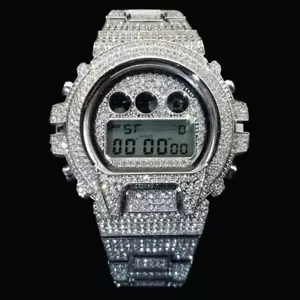 Digital Led Waterproof Chronograph Iced Out Diamond Watch, Luxury VVS Shine - Picture 1 of 7