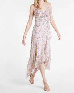 new EXPRESS Floral Print Ruffle Faux Wrap Hi-Lo Maxi Dress sz M - Picture 1 of 8