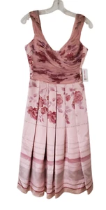 Teri Jon Womens Dress XS/S Pink Pastels Floral Striped Shirring Pleated NEW $180 - Picture 1 of 14