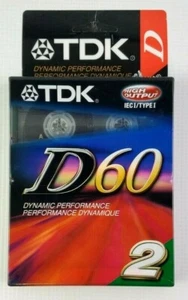 TDK D60 CONFEZIONE DA 2, nastri audiocassette vuoti ad alta uscita prestazioni dinamiche NUOVO - Foto 1 di 2