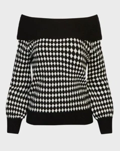 ANNE FONTAINE Blackbird Top Sweater Off Shoulder Women's Sz M Black & White $650 - Picture 1 of 5