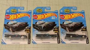 Lot of 3 Hot Wheels Batman TV Series Batmobiles NEW Black Red Blue - Picture 1 of 5