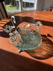 JANICE MINOR NEIMAN MARCUS ~ METAL AND GLASS SERVING TRAY ~ LILY PAD - Picture 1 of 10
