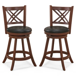 24" Swivel Bar Stools Set of 2 Upholstered Counter Stools w/ Cushion & Footrests - Picture 1 of 8
