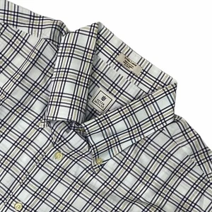 Peter Millar Long Sleeve Shirt Mens Sz XL White Blue Plaid Button Up Front - Picture 1 of 6