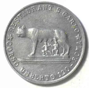 ITALY CIRCA 1950 RESTAURANT SAN CARLO CORSO UMBERTO 120 ADVERTISING TOKEN CH AU - Picture 1 of 2