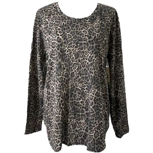 Women’s XS Shirt Joe Fresh Black and Brown Cheetah Print Long Sleeve - Picture 1 of 8